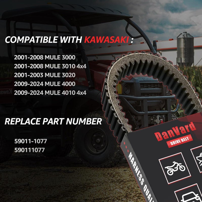 DanVard Drive Belt Compatible with Kawasaki Mule 3010 4010 3000 4000 2001-2024 4x4 KAF620 Trans Replacement Parts 59011-1077 - Image 2